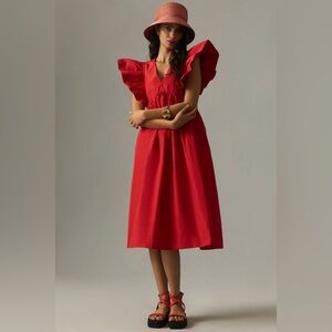 Anthropologie Maeve Scarlet Ruffle Sleeve Dress